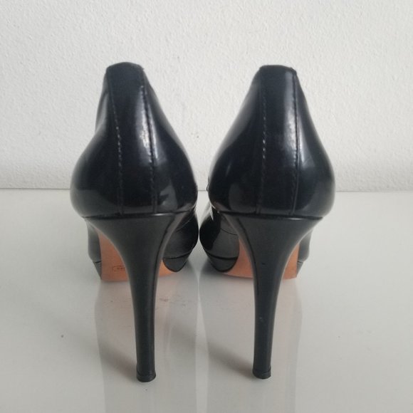 COACH Starla Patent Leather Black High Heels 7.5 B Platform Stiletto Peep Toe - Picture 4 of 9